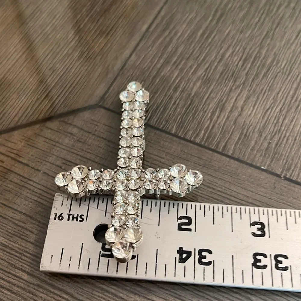 Vintage Style Large Rhinestone Cross Pin Crystal Cross Brooch